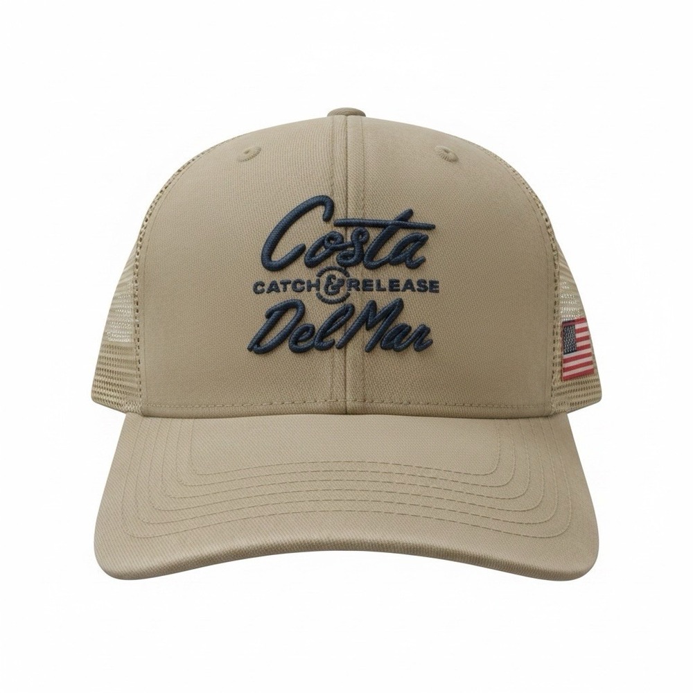Costa Del Mar Khaki Motto Snapback Trucker Hat
